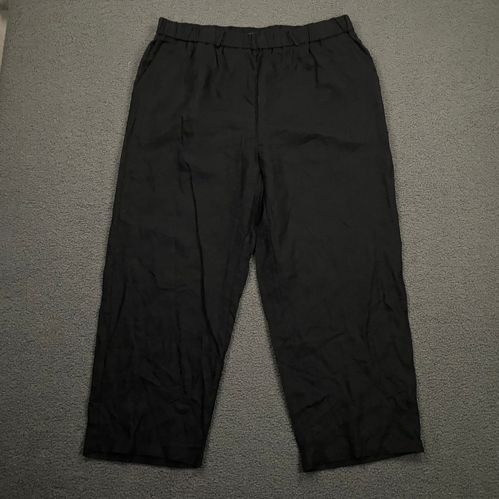 Quince 100% European Linen Pants Womens XL Black Wide Leg Pull On EUC